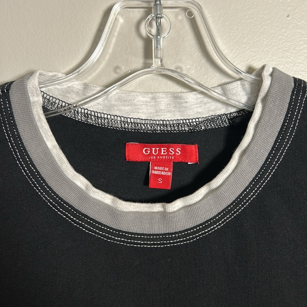 Guess Jeans Los Angeles Embroidered Women’s Small Ringer Top Sz S 100% Cotton - Picture 3 of 10